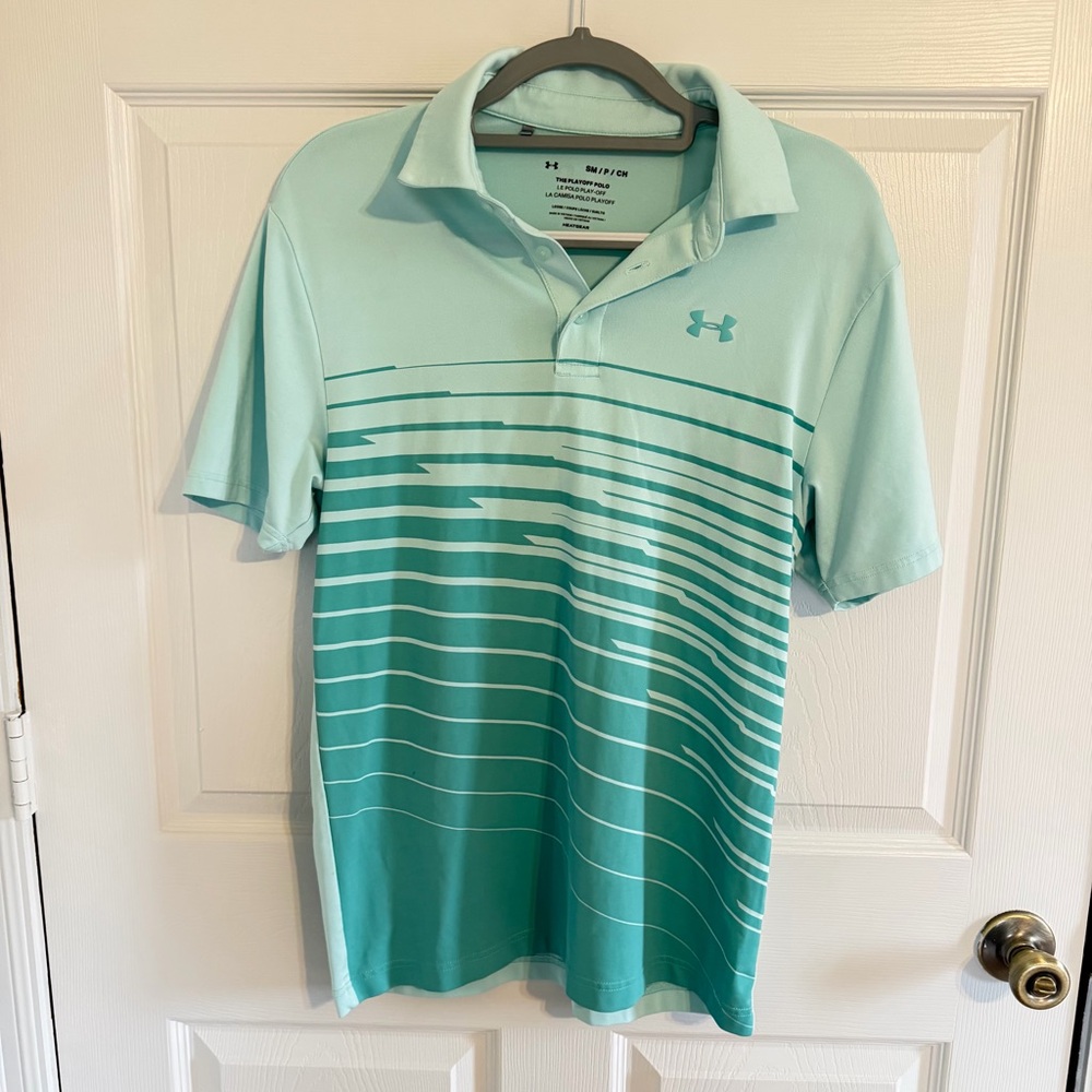 Under Armour Playoff Polo HeatGear Mint Green Stripe Size S